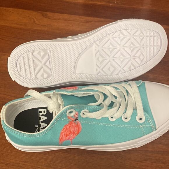RAAD flamingo 🦩 print teal sneakers NWT size 5 - Picture 3 of 5